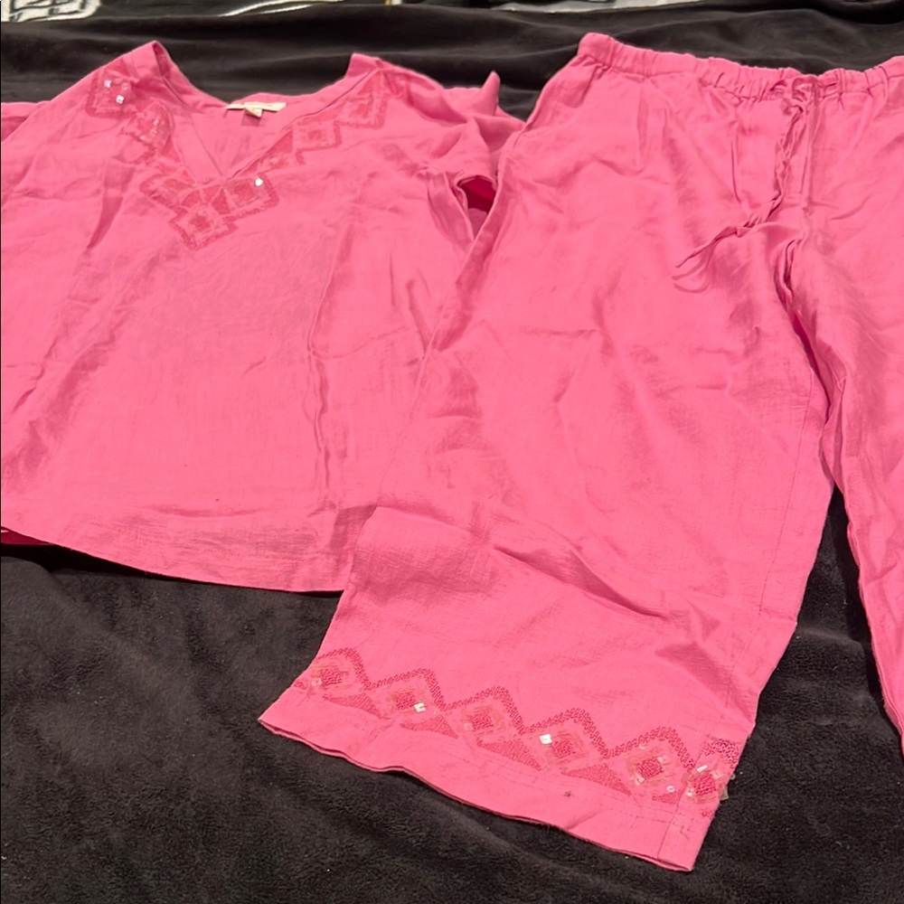 JM Collection Pink Embroidered Set
